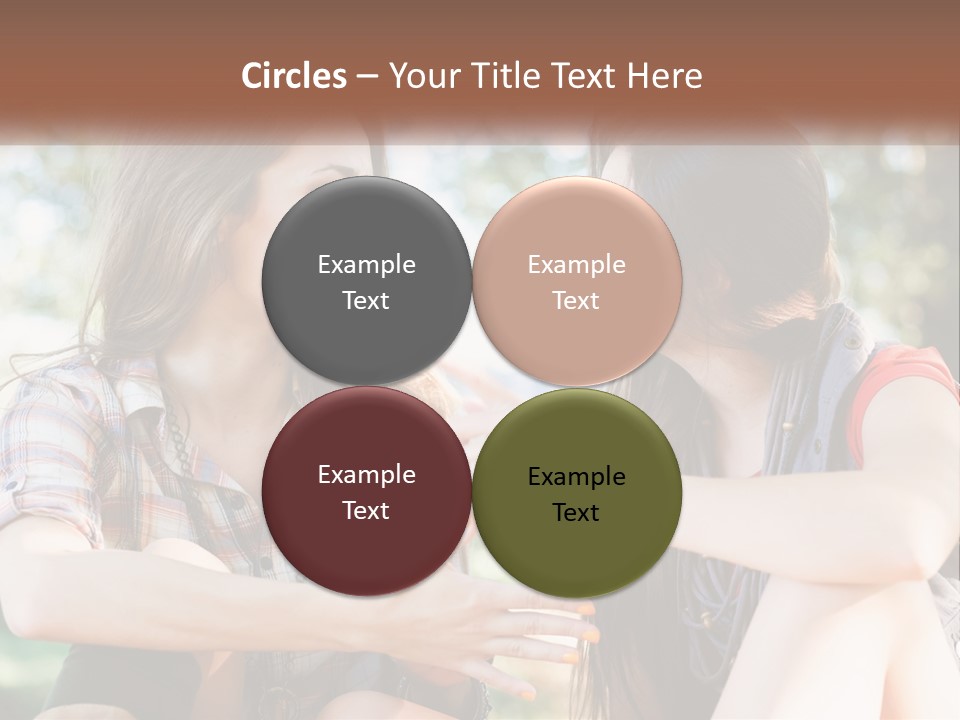 Two Young Women Talking To Each Other In A Park PowerPoint Template