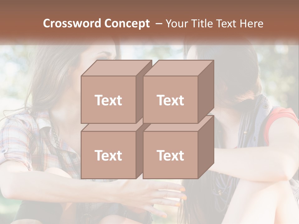 Two Young Women Talking To Each Other In A Park PowerPoint Template