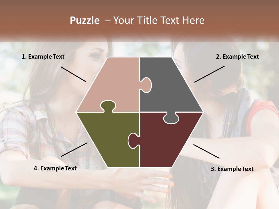 Two Young Women Talking To Each Other In A Park PowerPoint Template