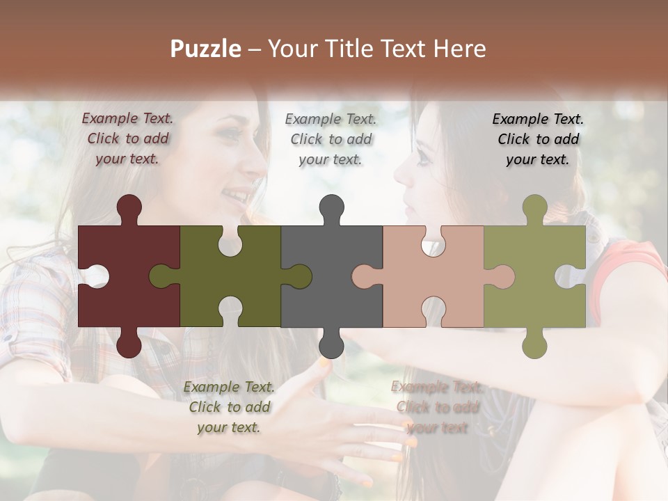 Two Young Women Talking To Each Other In A Park PowerPoint Template