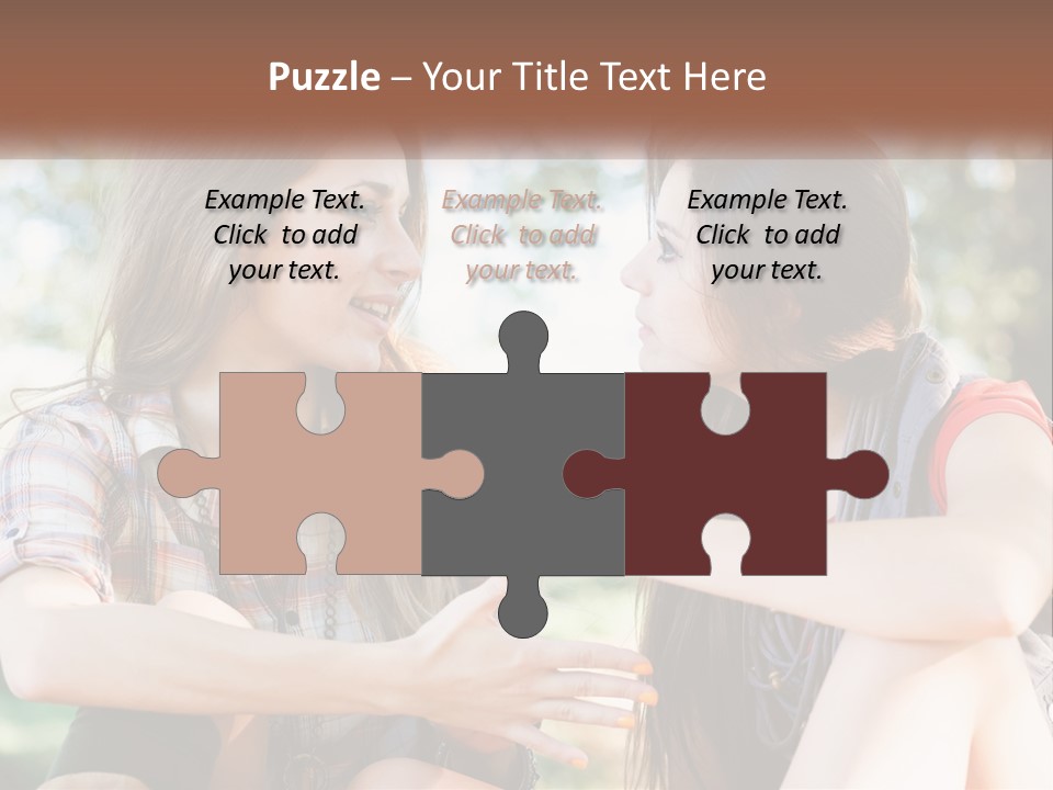 Two Young Women Talking To Each Other In A Park PowerPoint Template