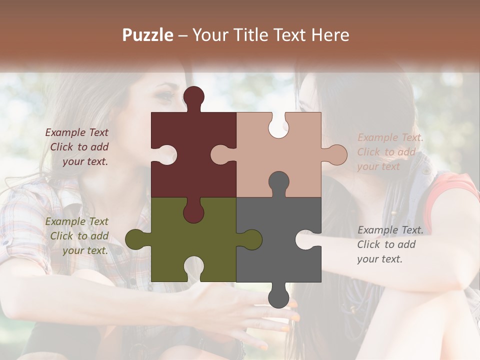 Two Young Women Talking To Each Other In A Park PowerPoint Template