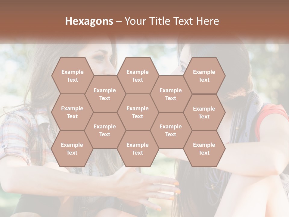 Two Young Women Talking To Each Other In A Park PowerPoint Template