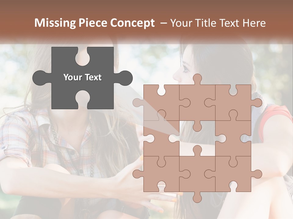 Two Young Women Talking To Each Other In A Park PowerPoint Template