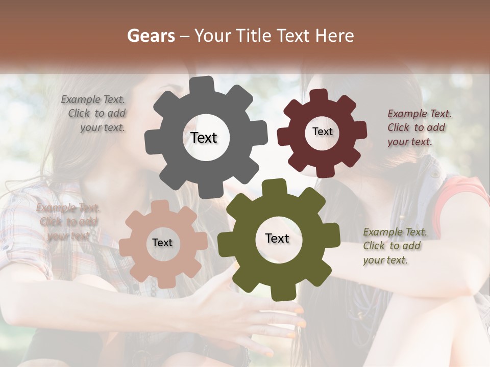 Two Young Women Talking To Each Other In A Park PowerPoint Template