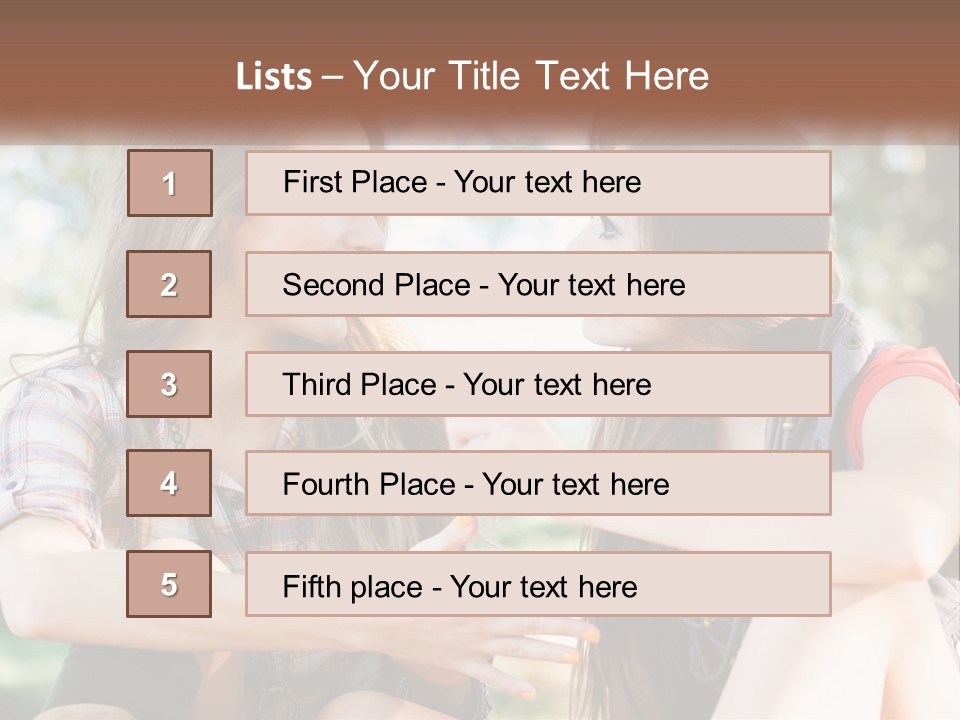 Two Young Women Talking To Each Other In A Park PowerPoint Template