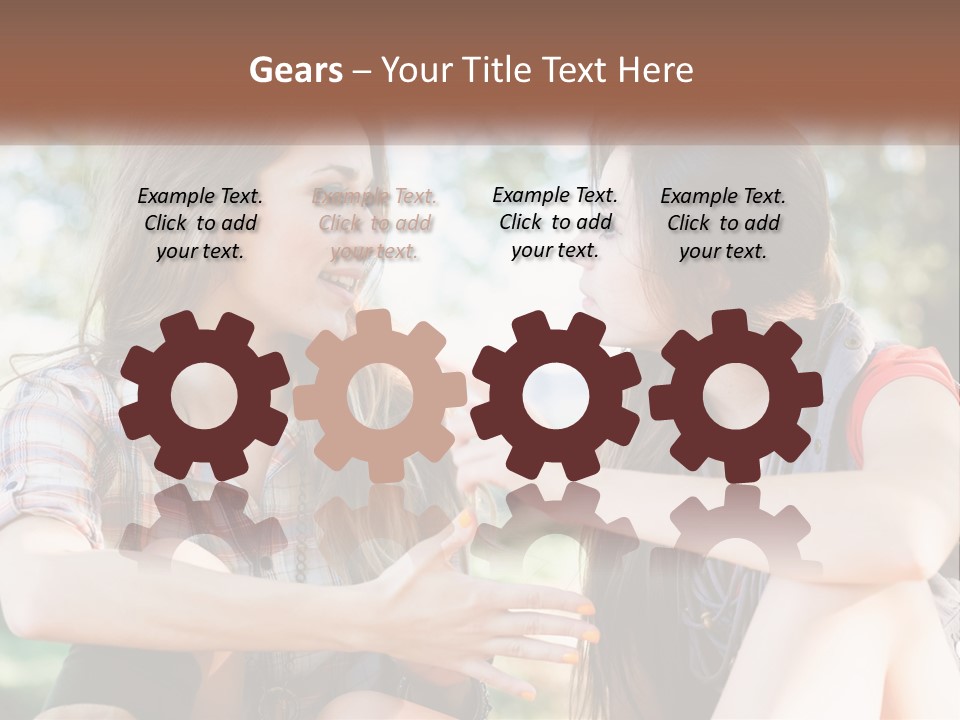 Two Young Women Talking To Each Other In A Park PowerPoint Template