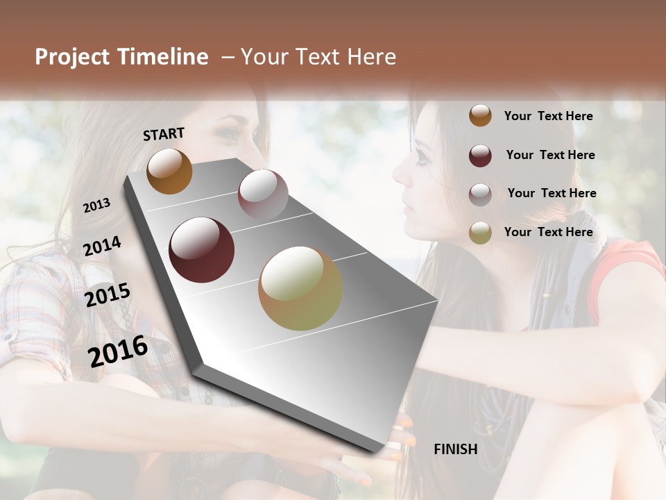 Two Young Women Talking To Each Other In A Park PowerPoint Template