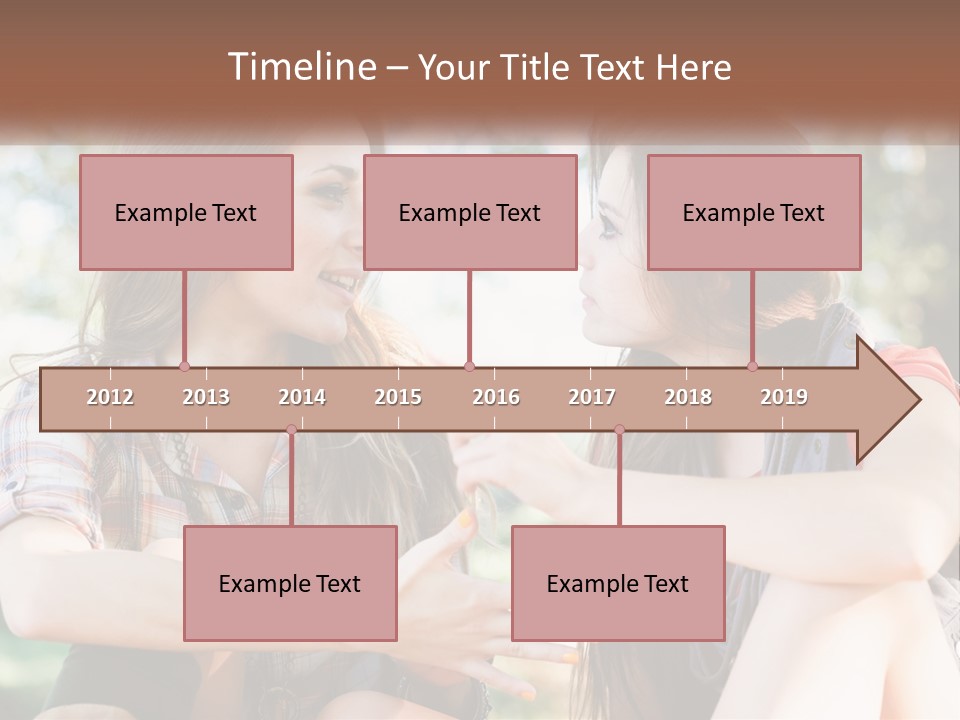 Two Young Women Talking To Each Other In A Park PowerPoint Template