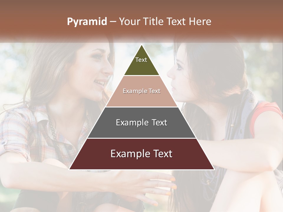 Two Young Women Talking To Each Other In A Park PowerPoint Template