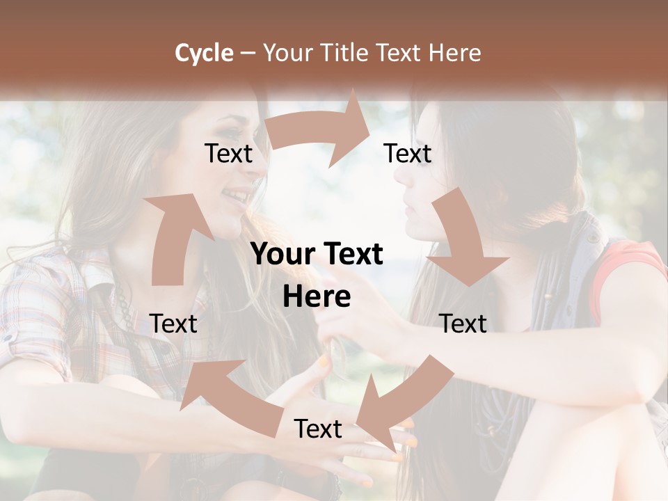 Two Young Women Talking To Each Other In A Park PowerPoint Template