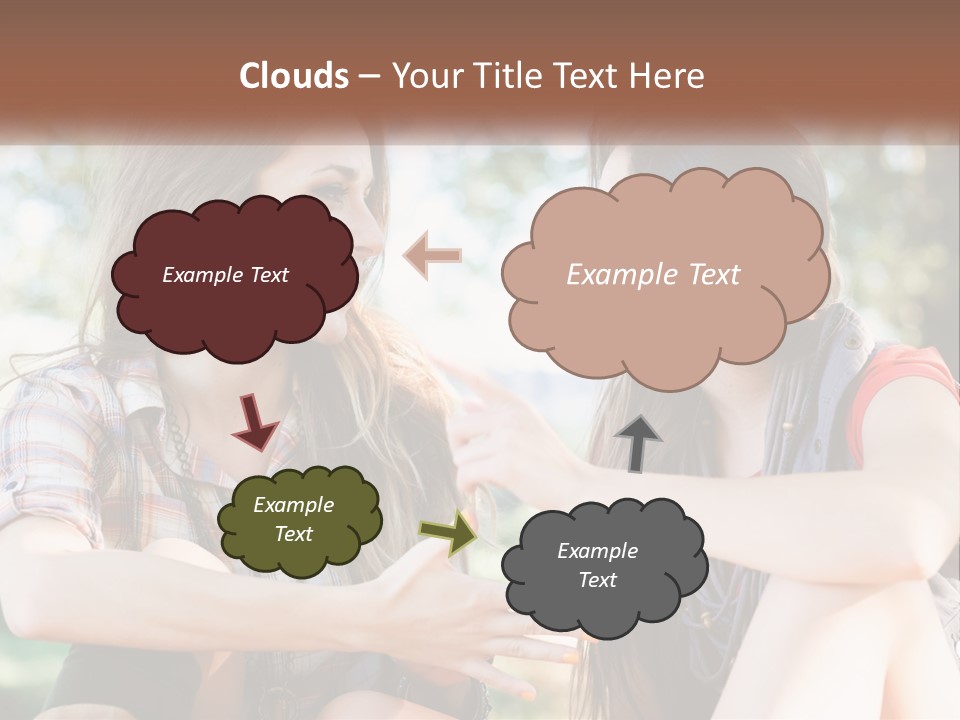 Two Young Women Talking To Each Other In A Park PowerPoint Template