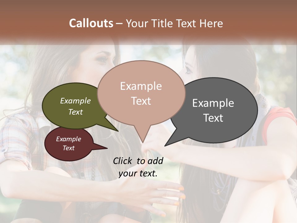 Two Young Women Talking To Each Other In A Park PowerPoint Template