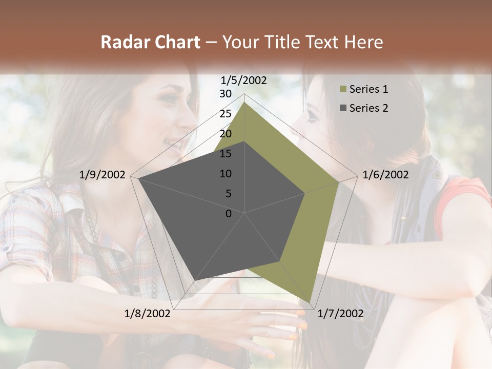 Two Young Women Talking To Each Other In A Park PowerPoint Template