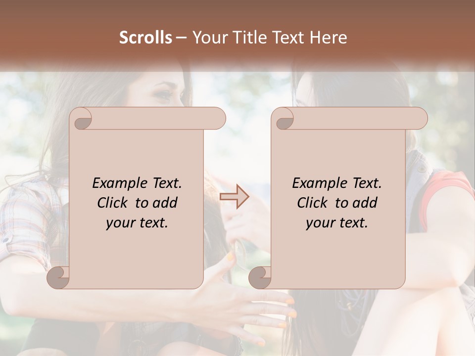 Two Young Women Talking To Each Other In A Park PowerPoint Template