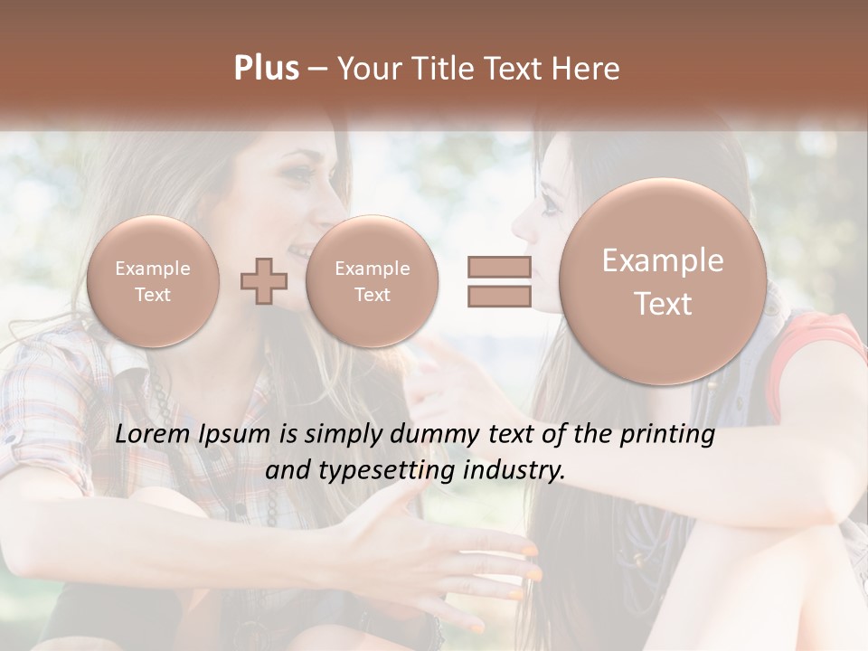 Two Young Women Talking To Each Other In A Park PowerPoint Template