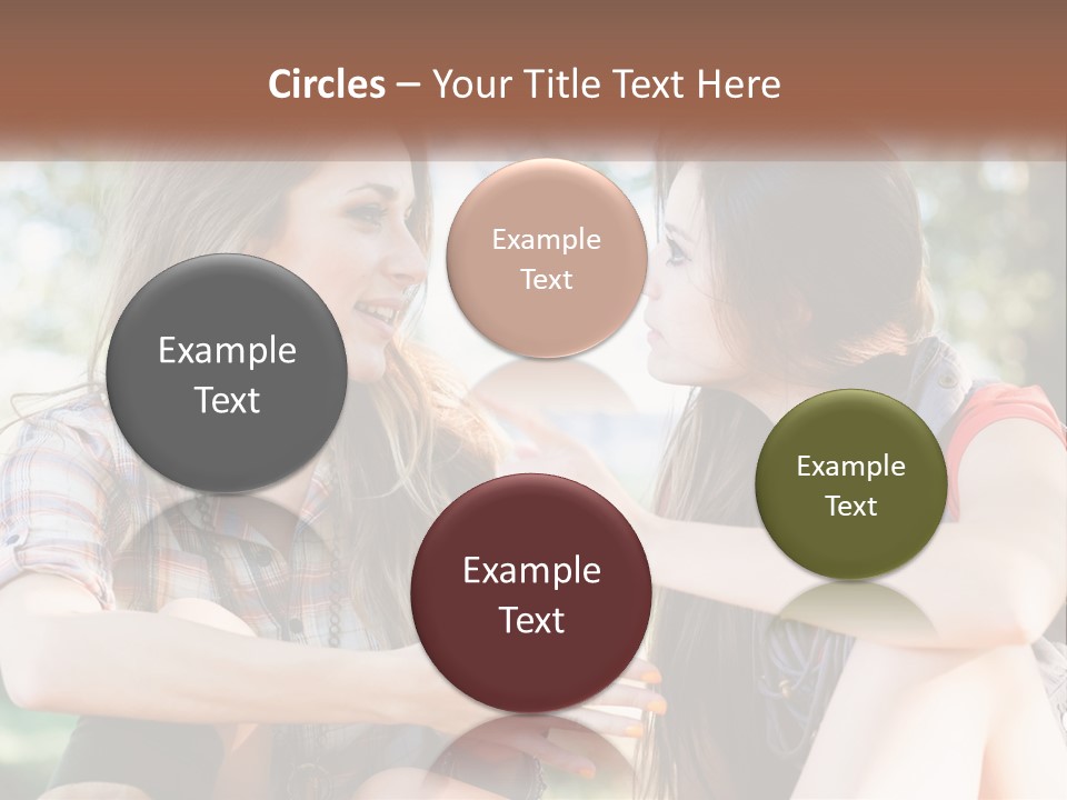 Two Young Women Talking To Each Other In A Park PowerPoint Template