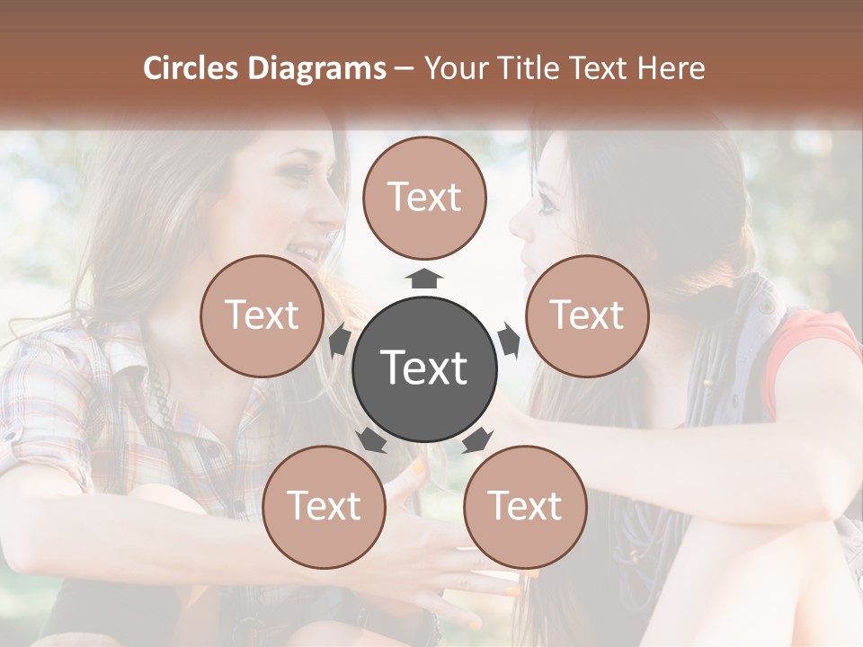 Two Young Women Talking To Each Other In A Park PowerPoint Template
