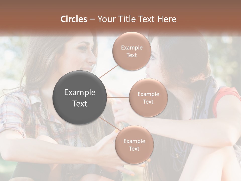 Two Young Women Talking To Each Other In A Park PowerPoint Template