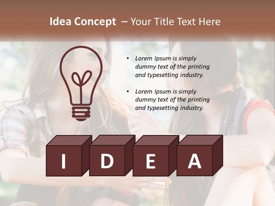 Two Young Women Talking To Each Other In A Park PowerPoint Template