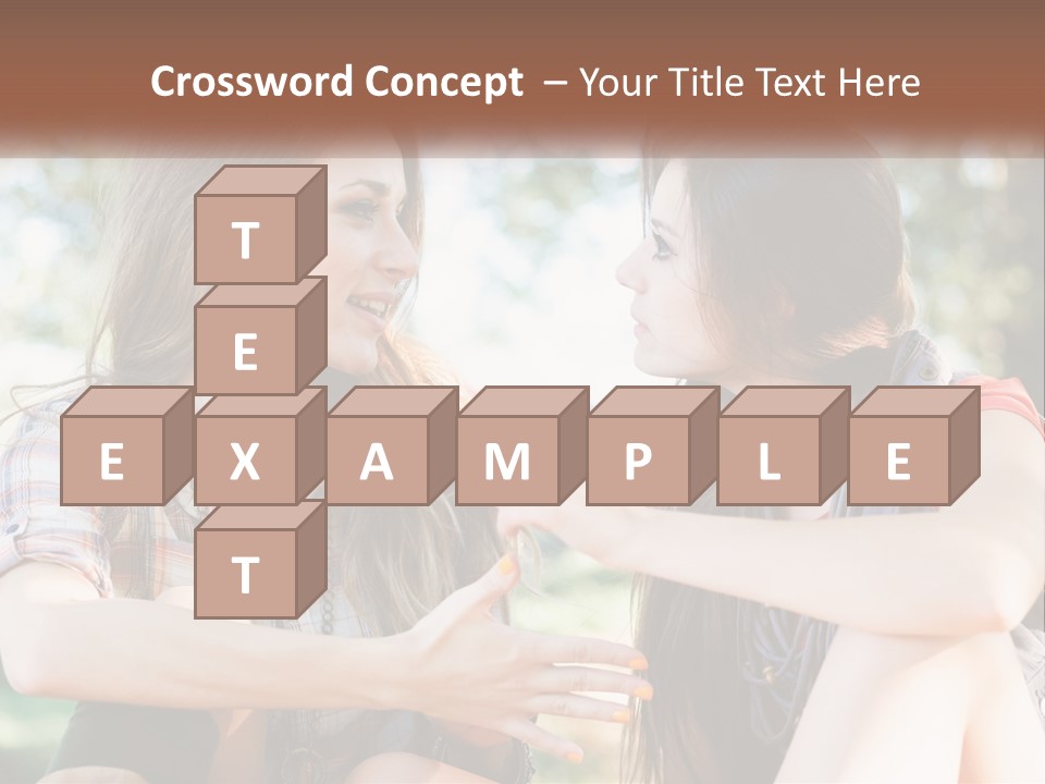 Two Young Women Talking To Each Other In A Park PowerPoint Template