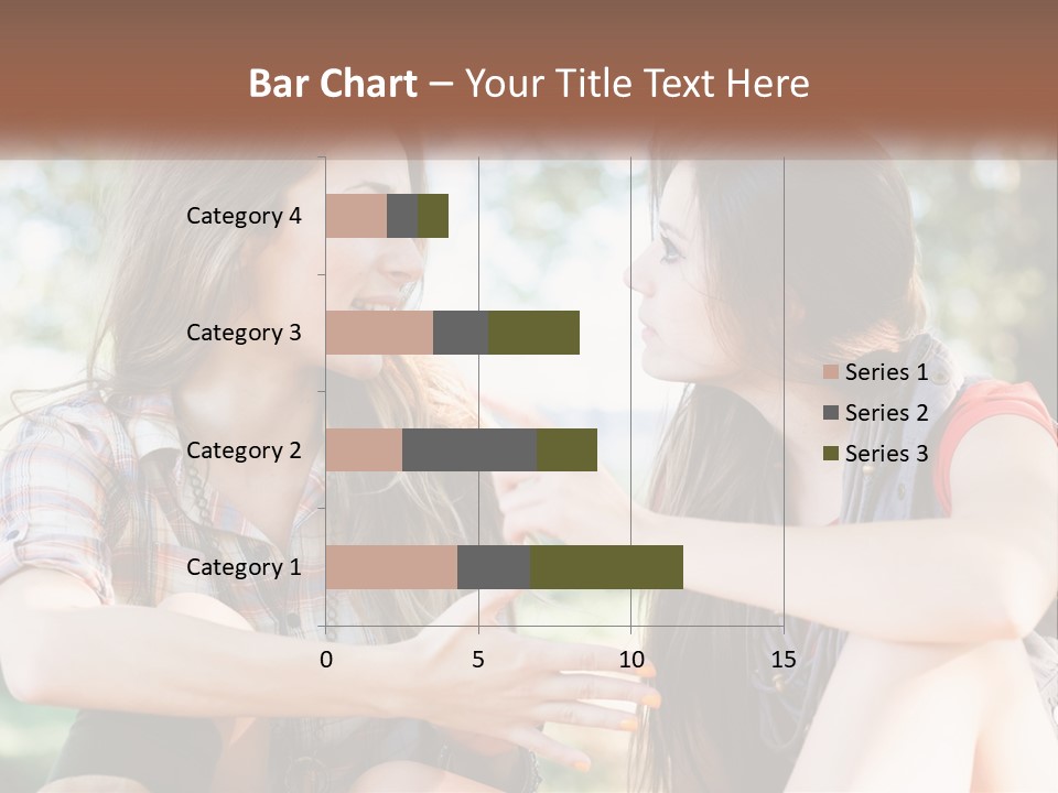 Two Young Women Talking To Each Other In A Park PowerPoint Template