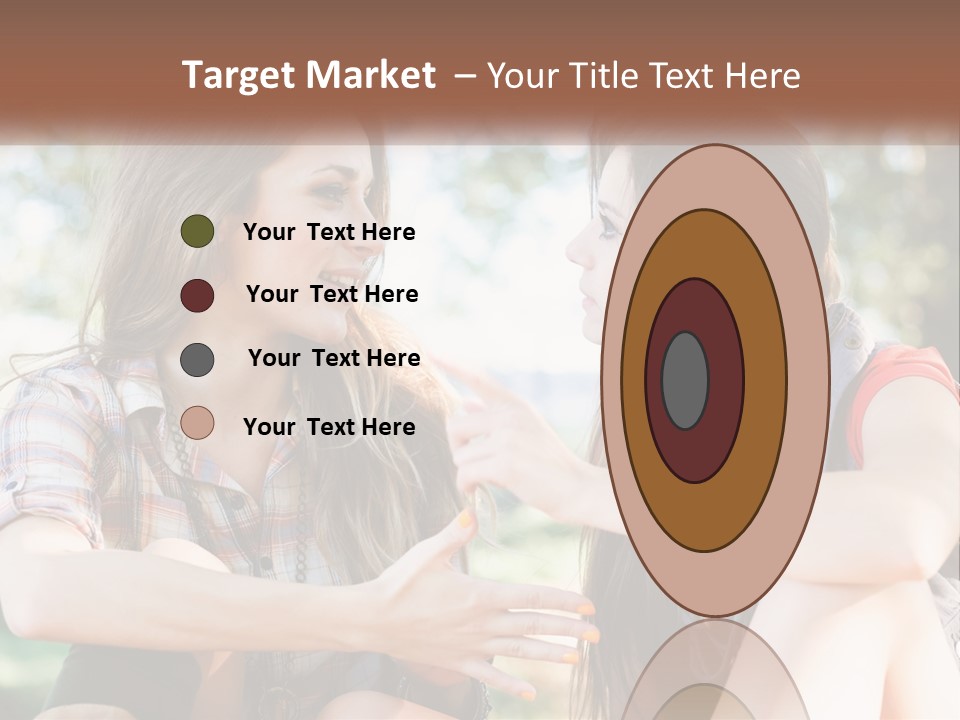 Two Young Women Talking To Each Other In A Park PowerPoint Template