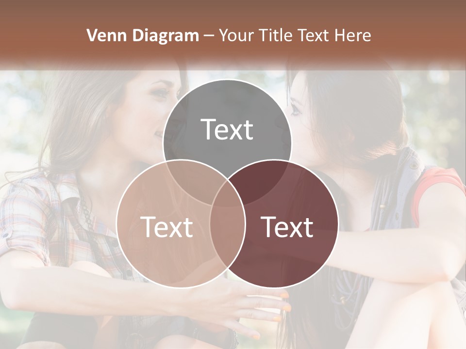 Two Young Women Talking To Each Other In A Park PowerPoint Template