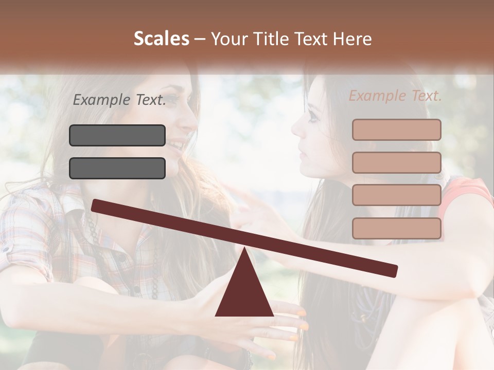 Two Young Women Talking To Each Other In A Park PowerPoint Template