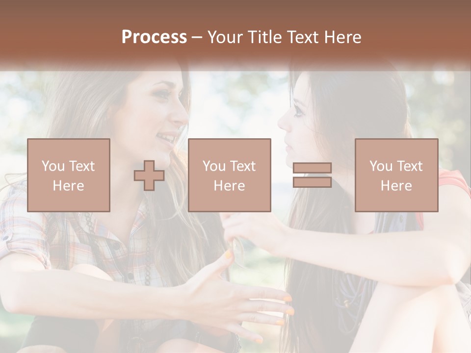 Two Young Women Talking To Each Other In A Park PowerPoint Template