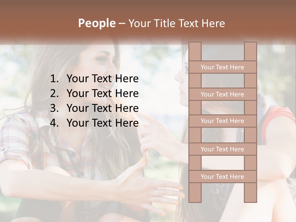Two Young Women Talking To Each Other In A Park PowerPoint Template