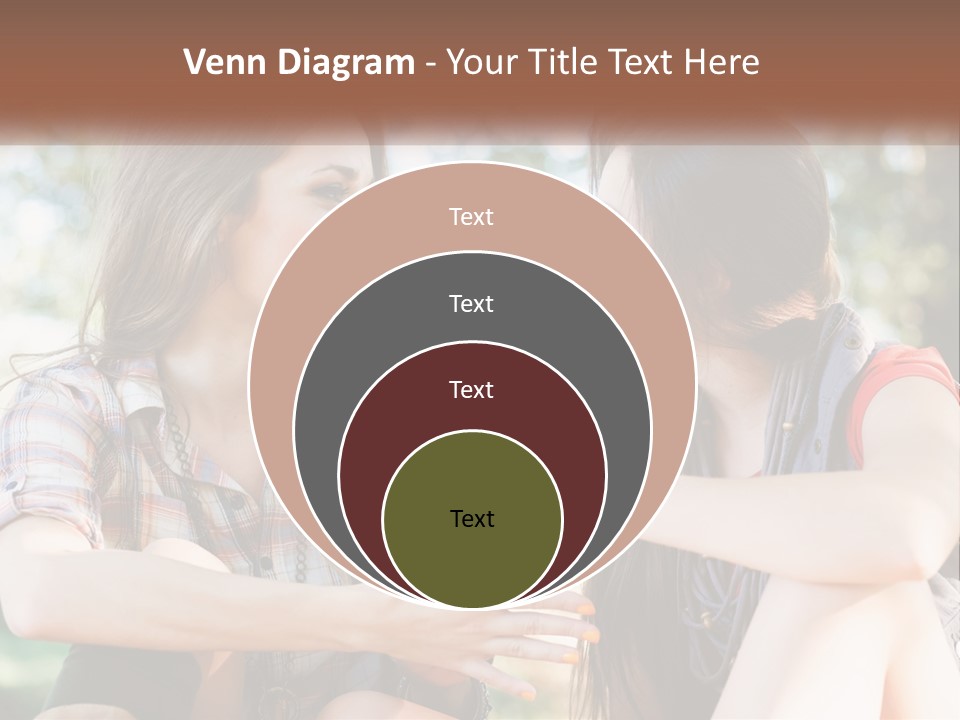 Two Young Women Talking To Each Other In A Park PowerPoint Template