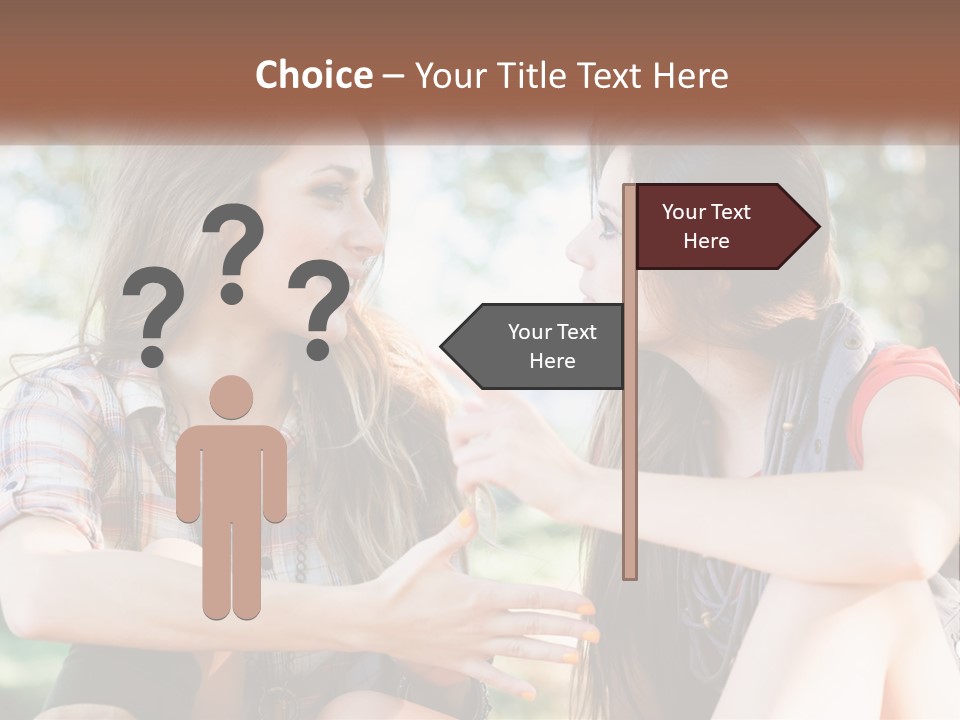 Two Young Women Talking To Each Other In A Park PowerPoint Template