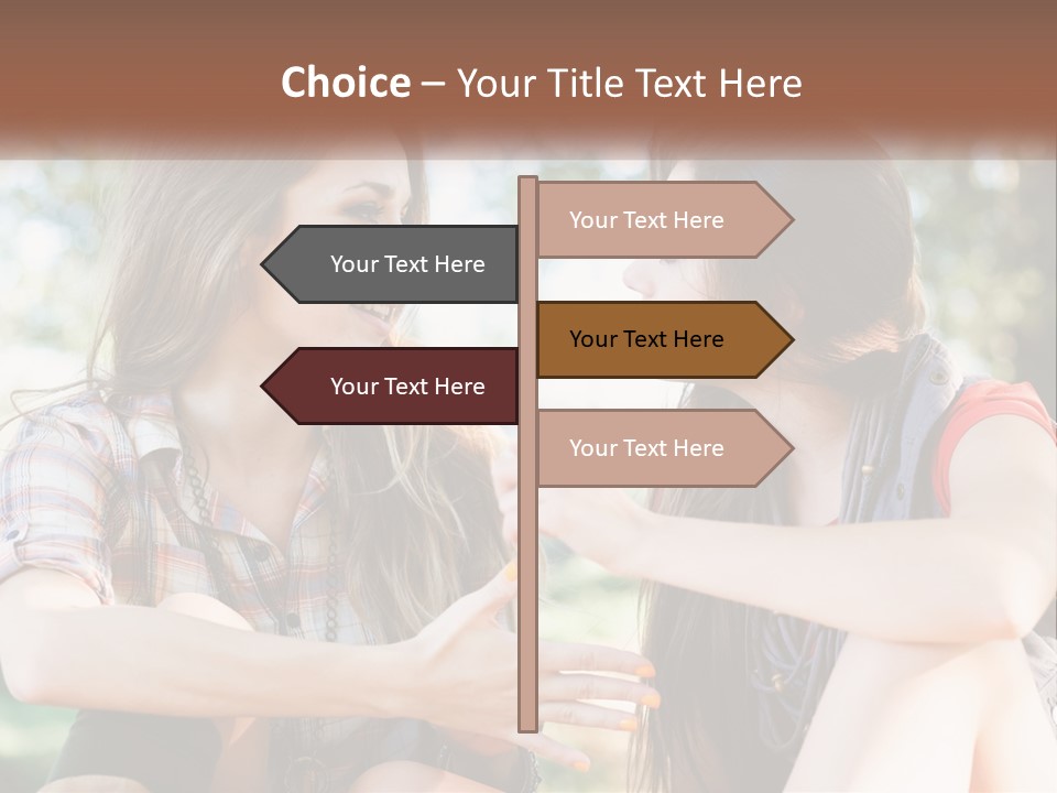 Two Young Women Talking To Each Other In A Park PowerPoint Template