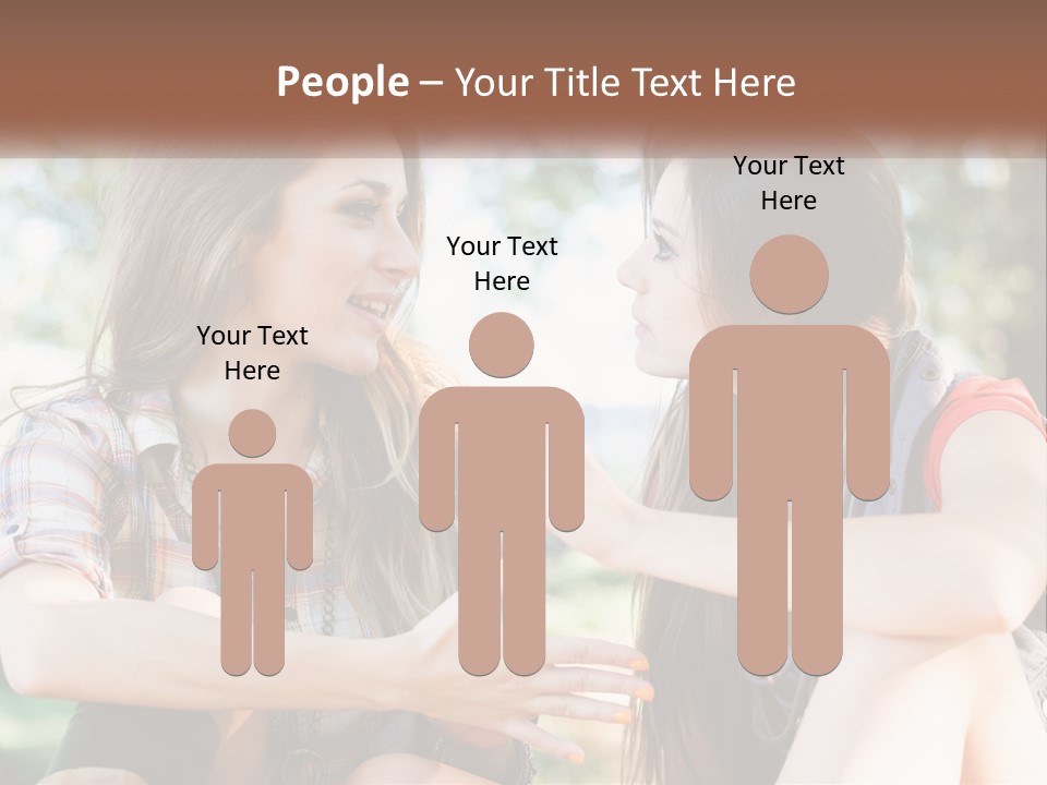 Two Young Women Talking To Each Other In A Park PowerPoint Template