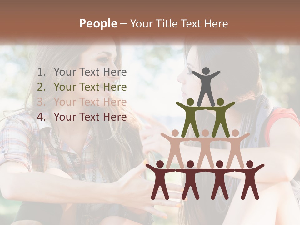 Two Young Women Talking To Each Other In A Park PowerPoint Template