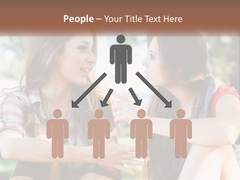 Two Young Women Talking To Each Other In A Park PowerPoint Template