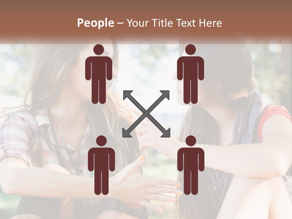 Two Young Women Talking To Each Other In A Park PowerPoint Template