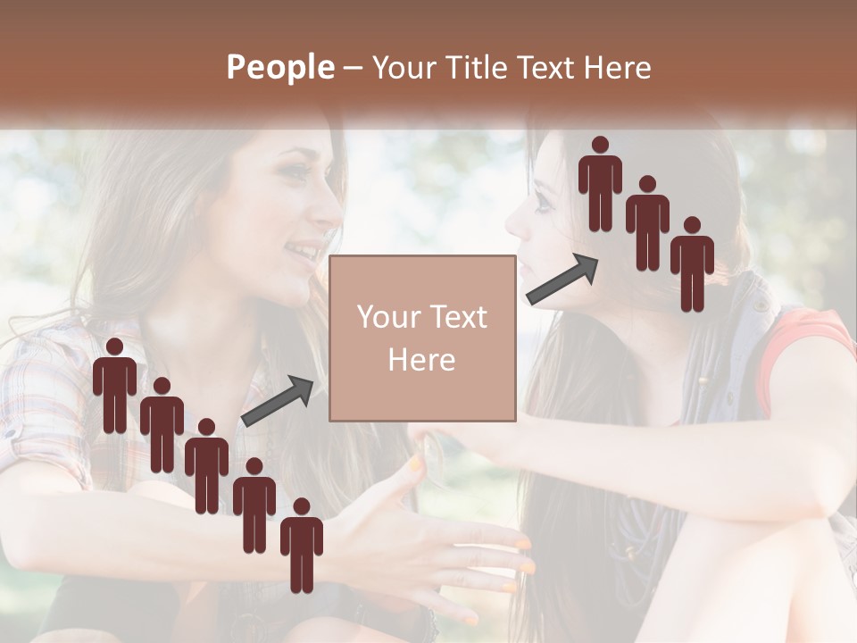 Two Young Women Talking To Each Other In A Park PowerPoint Template