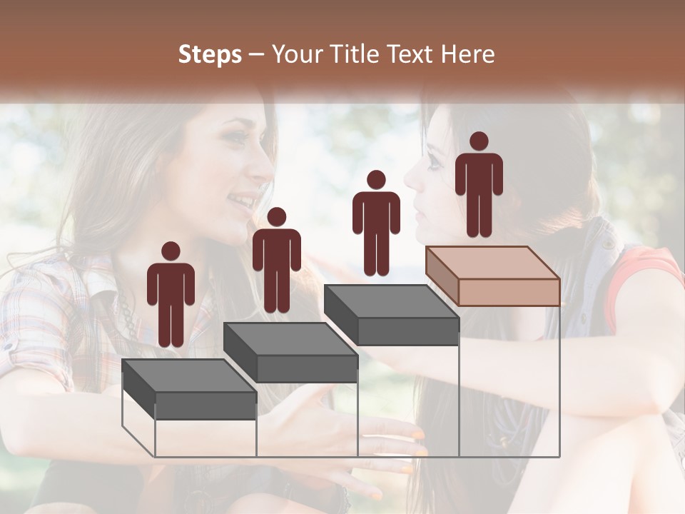 Two Young Women Talking To Each Other In A Park PowerPoint Template