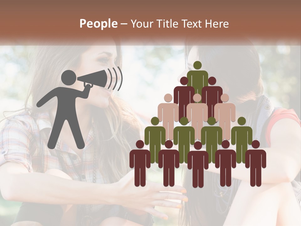 Two Young Women Talking To Each Other In A Park PowerPoint Template