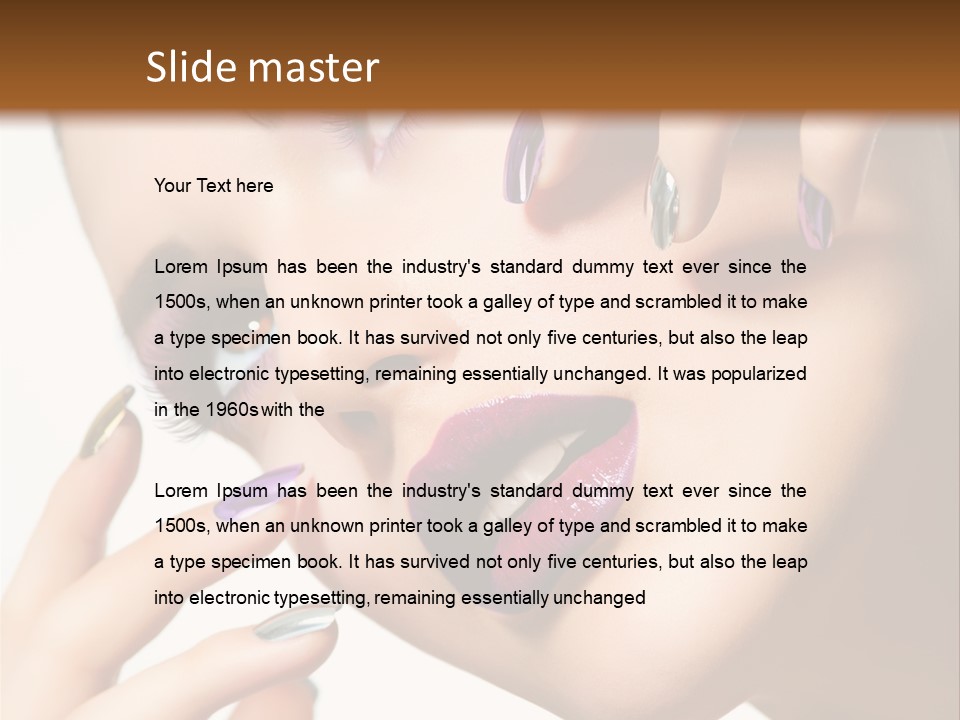 A Woman With Purple And Gold Nail Polish On Her Nails PowerPoint Template