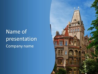 A Large Building With A Steeple On Top Of It PowerPoint Template