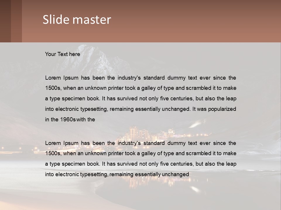 A Snowy Mountain With A Town Lit Up At Night PowerPoint Template
