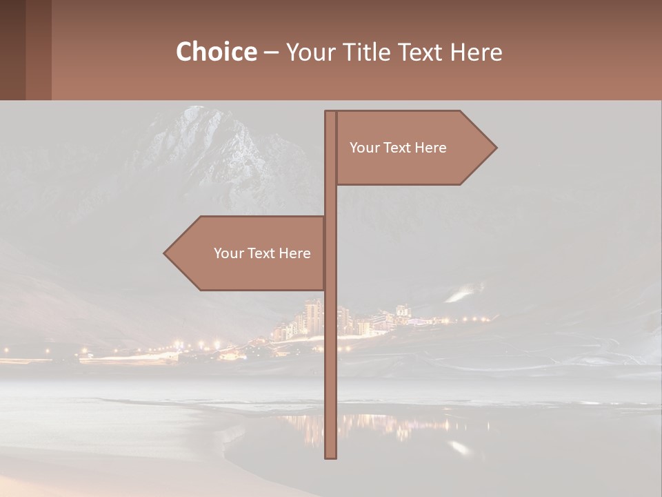 A Snowy Mountain With A Town Lit Up At Night PowerPoint Template