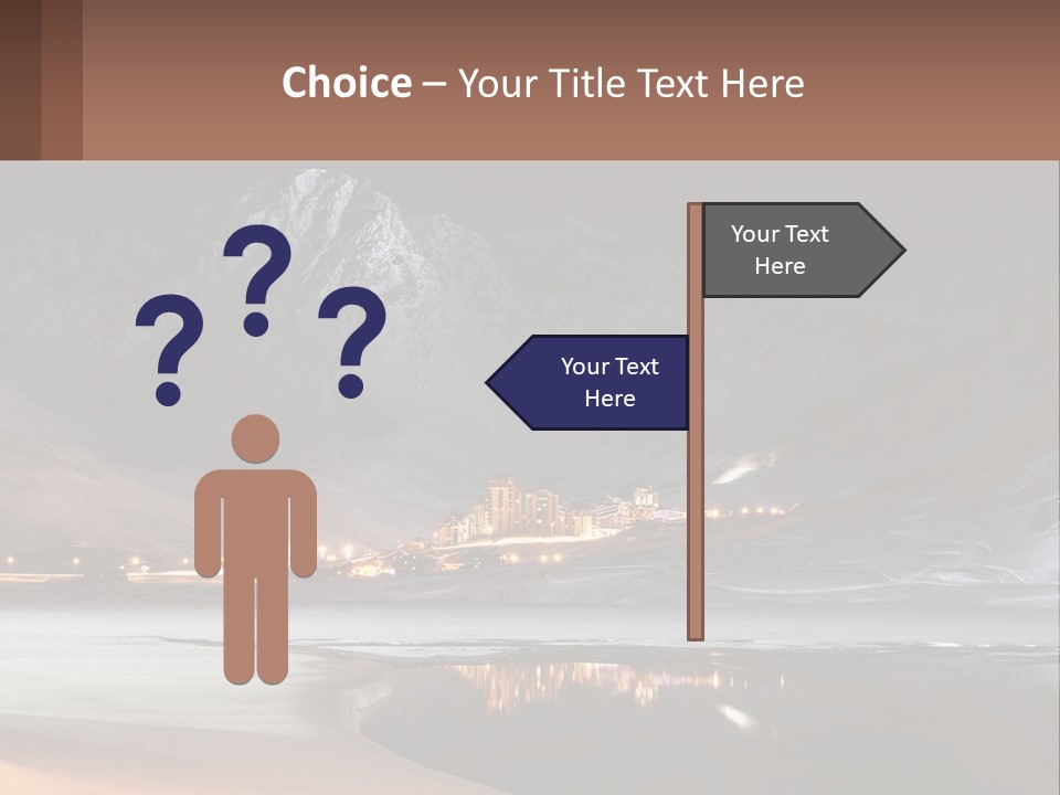 A Snowy Mountain With A Town Lit Up At Night PowerPoint Template