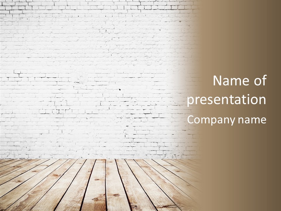 An Empty Room With A Brick Wall And Wooden Floor PowerPoint Template