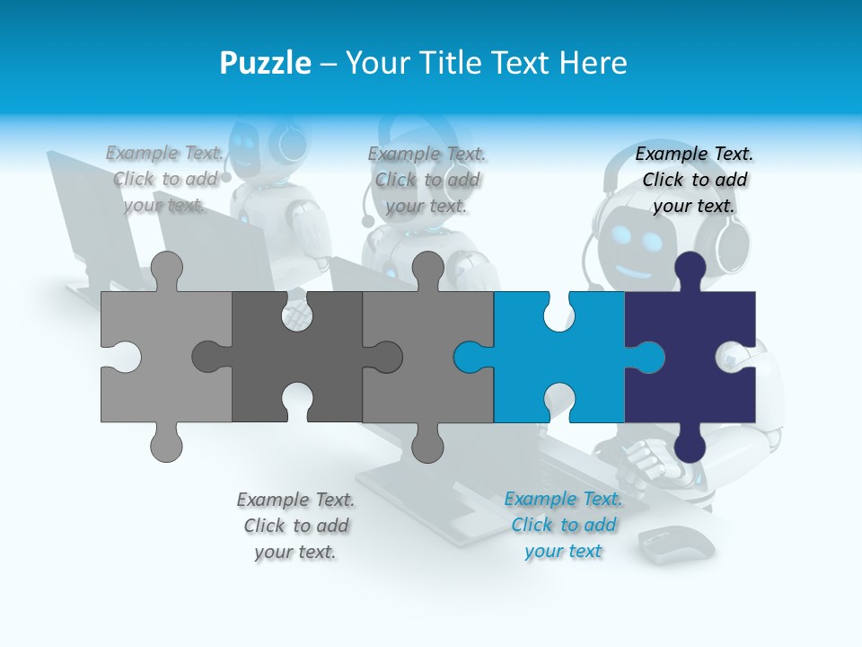 A Group Of Robots Sitting In Front Of Computers PowerPoint Template