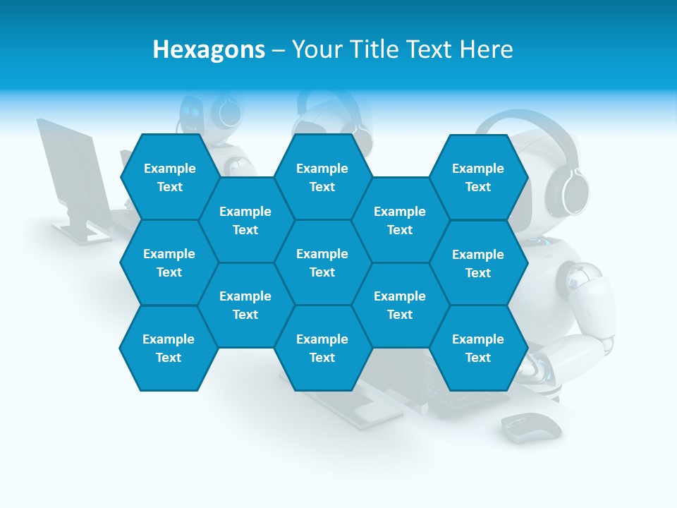 A Group Of Robots Sitting In Front Of Computers PowerPoint Template