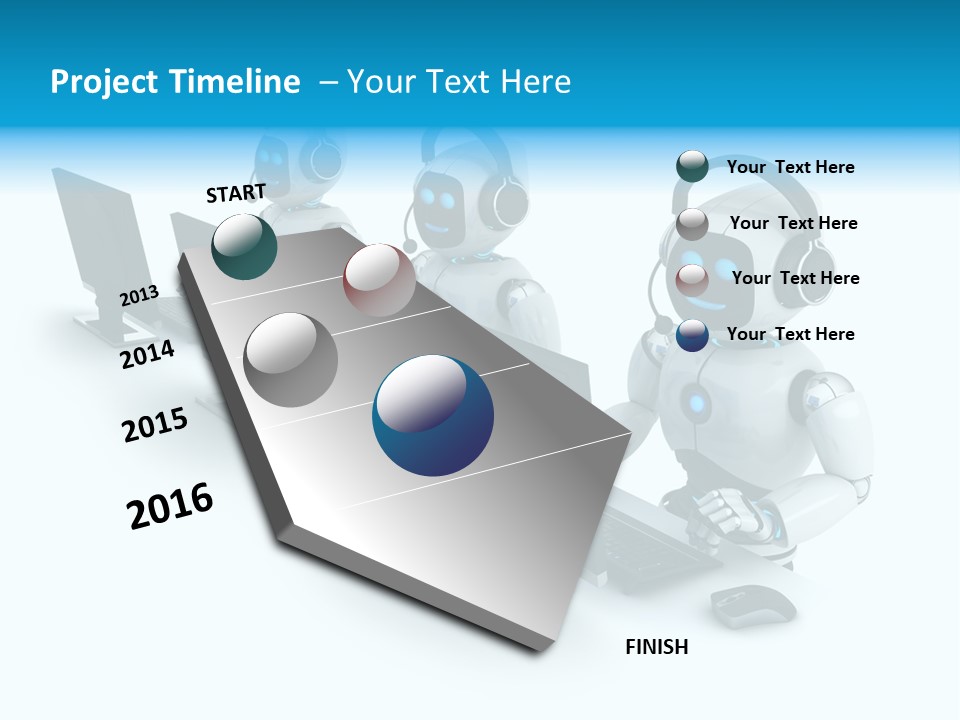 A Group Of Robots Sitting In Front Of Computers PowerPoint Template
